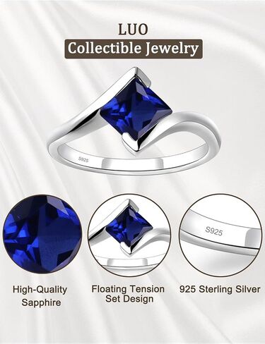 LUO 925 Sterling Silver Princess Cut Square Shape Gemstone Ring for Women,Semi Bezel Set 6x6mm Solitaire Bypass Gemstone Engagement, Anniversary Ring in Saudi Arabia