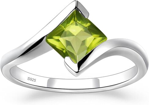 LUO 925 Sterling Silver Princess Cut Square Shape Gemstone Ring for Women,Semi Bezel Set 6x6mm Solitaire Bypass Gemstone Engagement, Anniversary Ring in Saudi Arabia