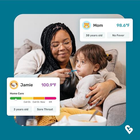 ميزان حرارة الأذن الذكي من كينسا للحمى - مقياس حرارة طبي بالأشعة تحت الحمراء - معتمد من إدارة الغذاء والدواء الأمريكية لقراءات درجة حرارة الجسم لجميع الأعمار - يتصل بتطبيق الهاتف الذكي لتتبع الأعراض والحصول على إرشادات المرض in Kuwait