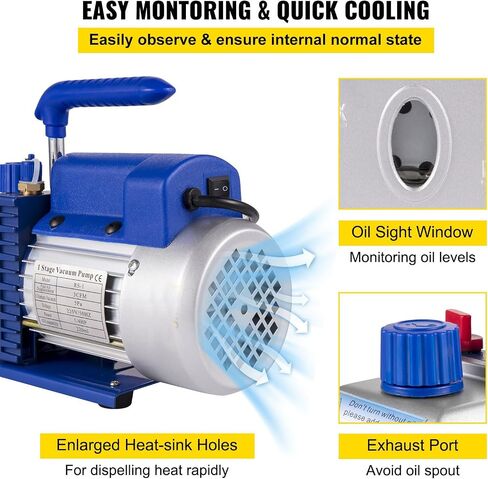 مضخة تكييف الهواء الفراغي 1.8-4.8CFM 1/4HP مضخة الهواء مع زيت مركب مضاد للتراجع 1440 دورة في الدقيقة لسيارة عاكس مركبة تكييف الهواء (3CFM 1/4HP) in Kuwait