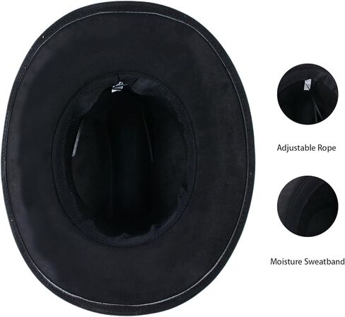 قبعة رعاة البقر للنساء والرجال ، قبعات رعاة البقر الغربية للجنسين ، كلاسيكية شعرت بحافة واسعة من قبعة رعاة البقر رعاة البقر مع حزام ، أسود in Kuwait
