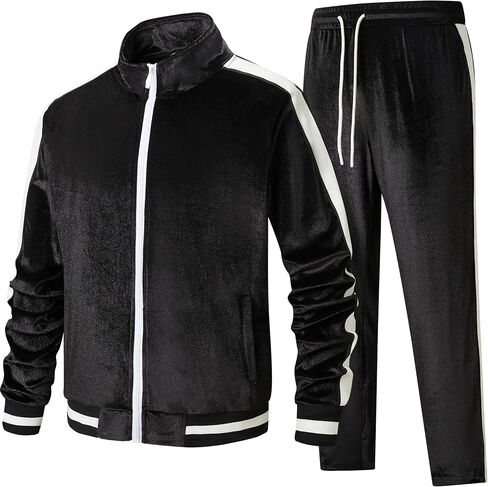 anotwener للرجال 2 قطعة مسارات Velor Sweatuits الرياضية Fit Velvet الزي في الركض in Kuwait