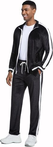 anotwener للرجال 2 قطعة مسارات Velor Sweatuits الرياضية Fit Velvet الزي في الركض in Kuwait