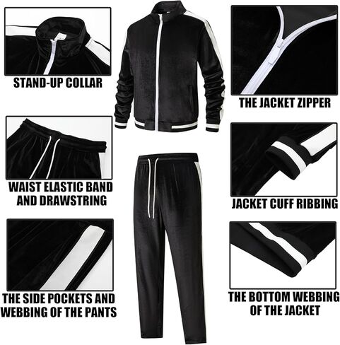 anotwener للرجال 2 قطعة مسارات Velor Sweatuits الرياضية Fit Velvet الزي في الركض in Kuwait