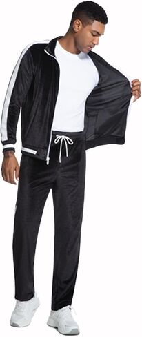anotwener للرجال 2 قطعة مسارات Velor Sweatuits الرياضية Fit Velvet الزي في الركض in Kuwait