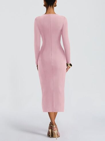 Women's Square Bodycon Dress Pocket Long Sleeve Slim Fit Sexy Party Club Maxi Pencil Dresses in Saudi Arabia