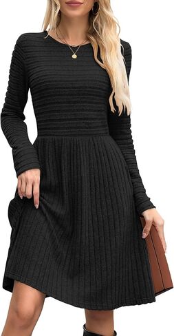 WNEEDU Fall Dresses for Women 2025 Long Sleeve Sweater Dress with Pockets - Casual Knit Crew Neck Winter Outfits in Kuwait