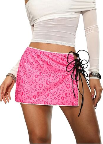 SOLY HUX Women's Sequin Lace Up Tie Side Mini Skirt Zebra Striped Drop Waist Skirts in Kuwait