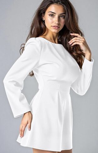 GOBLES Women's Elegant Fall Long Sleeve Boat Neck High Waist A-line Cocktail Dress in Saudi Arabia
