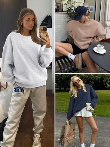 Athmile sweatshirt كبير الحجم للنساء Crewneck Fleece Long Sleeve Pullover Hoodies Tops Fall Fashits Admits Clothes 2025 in Saudi Arabia