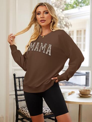 DOOLECK Mama Sweatshirts Oversized Crewneck Long Sleeve Mom Sweatshirt Graphic Casual Loose Fit Pullover in Saudi Arabia