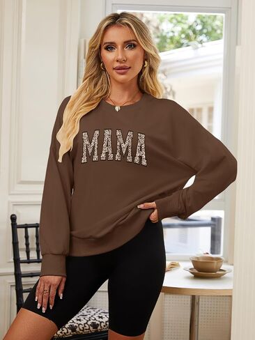 DOOLECK Mama Sweatshirts Oversized Crewneck Long Sleeve Mom Sweatshirt Graphic Casual Loose Fit Pullover in Saudi Arabia