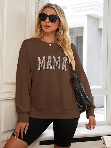 DOOLECK Mama Sweatshirts Oversized Crewneck Long Sleeve Mom Sweatshirt Graphic Casual Loose Fit Pullover in Saudi Arabia