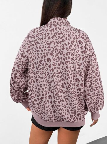 Hilinker Womens Cheetah Print Oversized Sweatshirt Half Zip Pullover Corduroy Long Sleeve Tops in Saudi Arabia