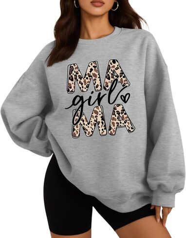 DOOLECK Mama Sweatshirts Oversized Crewneck Long Sleeve Mom Sweatshirt Graphic Casual Loose Fit Pullover in Saudi Arabia