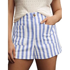 Women Cotton Striped High Waisted Elastic Button Shorts 2025 Summer Y2k Color Block Boxer Shorts with Pockets in Kuwait