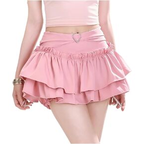 Women's Y2K Layered Mini Skirt - Ruffle Skirt Heart-Shaped Decoration Ruched A Line Cute College Style in Saudi Arabia