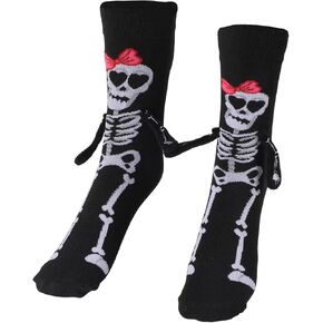 2pcs Halloween Skeleton Holding Hands Socks for Kids, Magnetic Bow Skull Hand in Hand Socks Halloween Goth Matching Costume for Cosplay Women Men Kids Lovers Gift in Kuwait