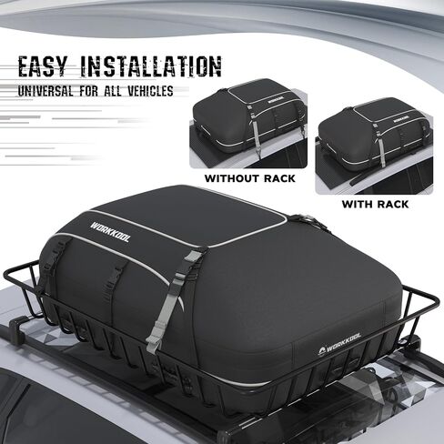 Rooftop Cargo Carrier Vehicle Soft-Shell Carriers, Heavy Duty Car Roof Bag Waterproof Without Rack, Car Topper Luggage Carrier-with 6 Hooks&Mat(19.4 Cuft) in Kuwait