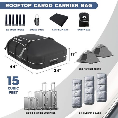 Rooftop Cargo Carrier Vehicle Soft-Shell Carriers, Heavy Duty Car Roof Bag Waterproof Without Rack, Car Topper Luggage Carrier-with 6 Hooks&Mat(19.4 Cuft) in Kuwait
