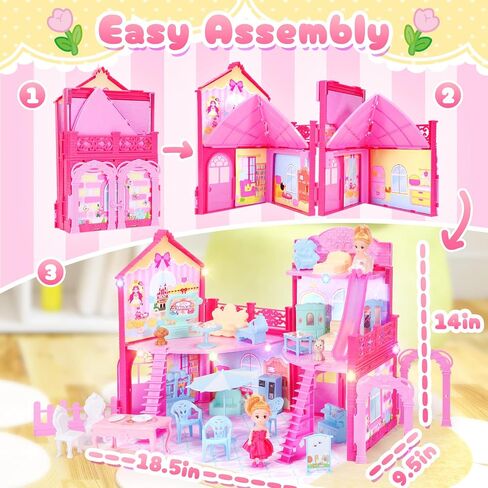 Dollhouse with 4-Story 11 Rooms, Dream Gift Princess Doll House Playset with Furniture, Blue Toddler House with Pool Slide for 3 4 5 6 7 8 9 10 Year Old Girls Kids in Saudi Arabia