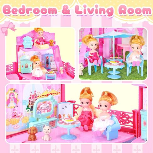 Dollhouse with 4-Story 11 Rooms, Dream Gift Princess Doll House Playset with Furniture, Blue Toddler House with Pool Slide for 3 4 5 6 7 8 9 10 Year Old Girls Kids in Saudi Arabia