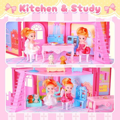 Dollhouse with 4-Story 11 Rooms, Dream Gift Princess Doll House Playset with Furniture, Blue Toddler House with Pool Slide for 3 4 5 6 7 8 9 10 Year Old Girls Kids in Saudi Arabia