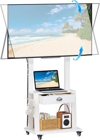 Mobile TV Cart with Drawer,for 23-75 inch Flat/Curved Screen Up to 120lbs,Adjustable Height Rolling TV Floor Stand with 2 Tiers Shelves,Locking Wheels,for Indoor Outdoor,Max VESA 600x400mm,Black in Saudi Arabia