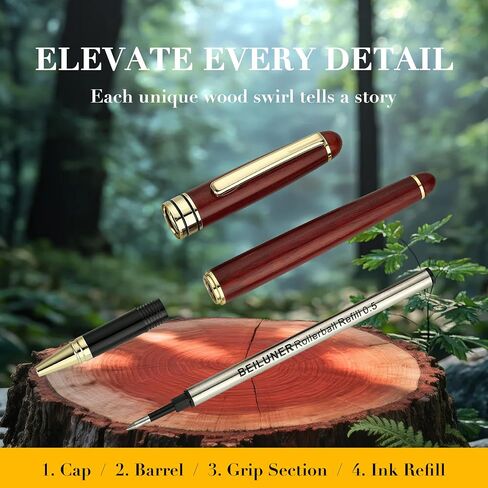 BEILUNER Wood Rollerball Pen Set, Elegant, Rosewood with Gold Finish in Saudi Arabia