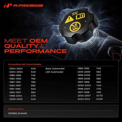 A-Premium Soolant Resident Reservoir Cap Cap متوافق مع Volvo XC90 2003-2014 ، S60 2001-2009 ، XC70 2003-2007 ، S80 1999-2006 ، C70 ، S90 ، S40 ، 740 ، 745 ، 760 ، 780 ، 850 ، 940 ، 960 ، S70 ، S70 ، in Kuwait