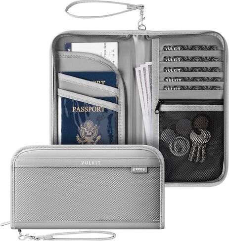 Vulkit Passport Wallet Passport Holder RFID منع منظم بطاقة السفر مع حزام معصم للرجال أو النساء (أسود) in Saudi Arabia