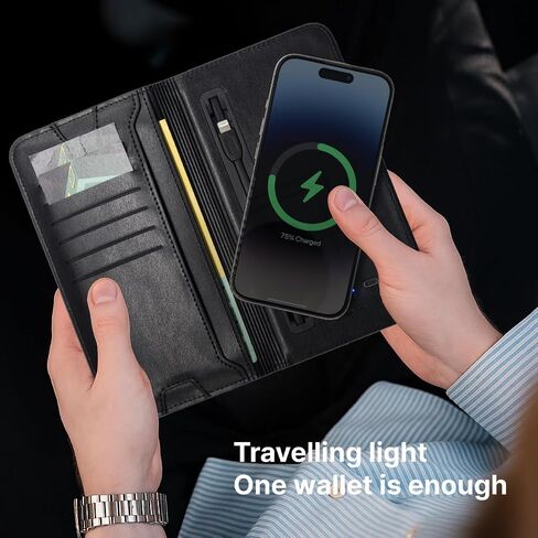 CAEDSILK, Men’s Wallet with Wireless Charging，Slim Minimalist Wallet With Built-in Power Bank, RFID Blocking Bifold Wallet with Card Holder, Pocket Wallets for Man, Ideal Gift Choice in Saudi Arabia