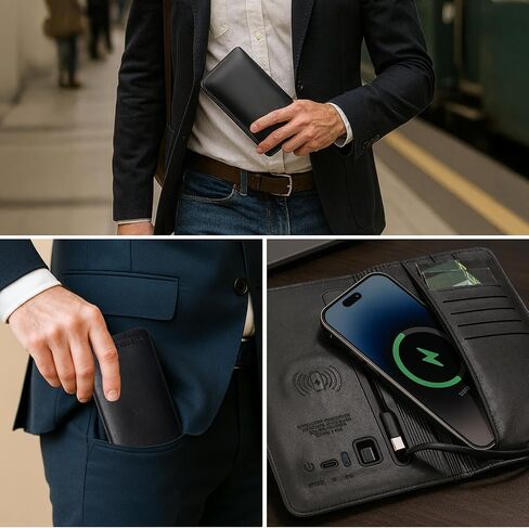 CAEDSILK, Men’s Wallet with Wireless Charging，Slim Minimalist Wallet With Built-in Power Bank, RFID Blocking Bifold Wallet with Card Holder, Pocket Wallets for Man, Ideal Gift Choice in Saudi Arabia