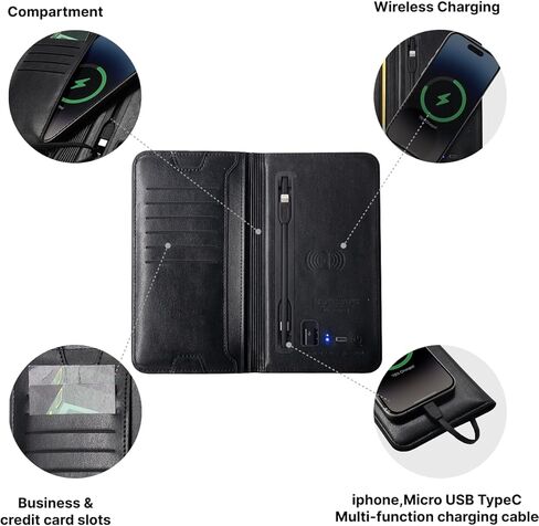 CAEDSILK, Men’s Wallet with Wireless Charging，Slim Minimalist Wallet With Built-in Power Bank, RFID Blocking Bifold Wallet with Card Holder, Pocket Wallets for Man, Ideal Gift Choice in Saudi Arabia