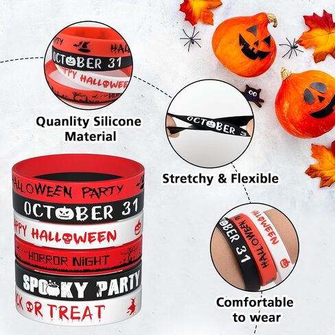 Morcheiong 36 Pieces Halloween Rubber Bracelets 6 Cute Design Silicone Wristbands for Halloween Scary Party Supplies in Saudi Arabia