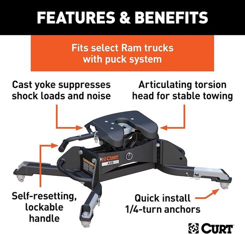 CURT 16046 A25 5th Wheel Hitch, 25,000 lbs, Select Ram 2500, 3500, 8-Foot Bed Puck System in Saudi Arabia