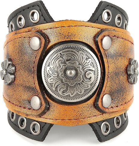 HZMAN Leather Bracelets Retro Men's Leather Cuff Bracelet Adjustable Wide Wristband Bracelet Jewelry Gift in Saudi Arabia