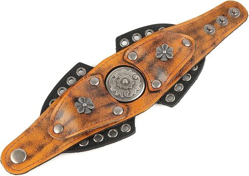 HZMAN Leather Bracelets Retro Men's Leather Cuff Bracelet Adjustable Wide Wristband Bracelet Jewelry Gift in Saudi Arabia