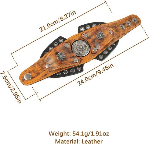 HZMAN Leather Bracelets Retro Men's Leather Cuff Bracelet Adjustable Wide Wristband Bracelet Jewelry Gift in Saudi Arabia