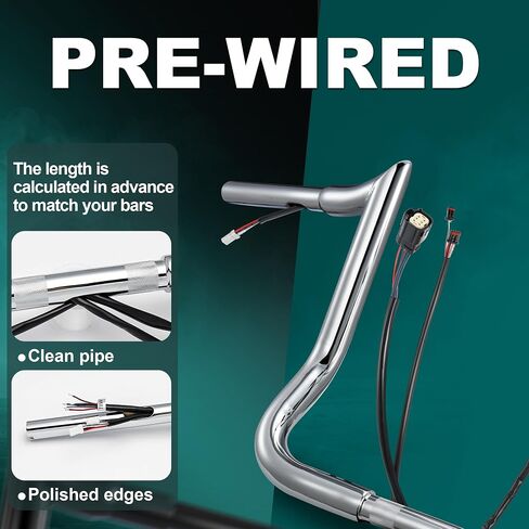 MoKitDora Prewired Meathook Bar Monkey Bagger Ape Hanger Handlebar for Harley 2014-2015 Street Glide Electra Glide Ultra Limited FLHT FLHX 12 Inch, Black in Saudi Arabia
