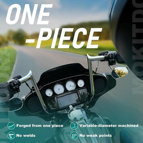MoKitDora Prewired Meathook Bar Monkey Bagger Ape Hanger Handlebar for Harley 2014-2015 Street Glide Electra Glide Ultra Limited FLHT FLHX 12 Inch, Black in Saudi Arabia