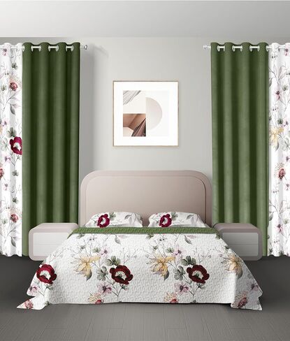 9 Pcs Queen Bed in A Bag with Curtains | Blue Boho Bedspread, 2 Pillowcases, 2 Print & 4 Solid Curtains | Microfiber, Silky Soft | Bedroom, Rv | Bed in A Bag with Curtains in Saudi Arabia