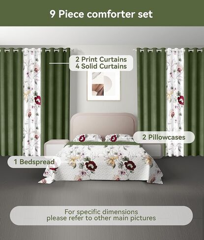 9 Pcs Queen Bed in A Bag with Curtains | Blue Boho Bedspread, 2 Pillowcases, 2 Print & 4 Solid Curtains | Microfiber, Silky Soft | Bedroom, Rv | Bed in A Bag with Curtains in Saudi Arabia