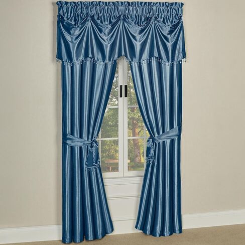 Touch of Class Portia Luxury Window Treatment | Rich Sapphire Blue | Premier Smooth Polyester Satin 2 Piece Window Drapery Set with Tuck Valance and 84 Inch Long Curtain Pair in Saudi Arabia