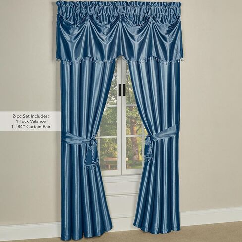 Touch of Class Portia Luxury Window Treatment | Rich Sapphire Blue | Premier Smooth Polyester Satin 2 Piece Window Drapery Set with Tuck Valance and 84 Inch Long Curtain Pair in Saudi Arabia