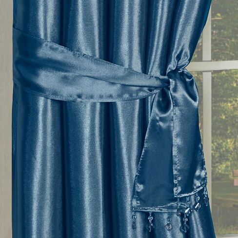 Touch of Class Portia Luxury Window Treatment | Rich Sapphire Blue | Premier Smooth Polyester Satin 2 Piece Window Drapery Set with Tuck Valance and 84 Inch Long Curtain Pair in Saudi Arabia