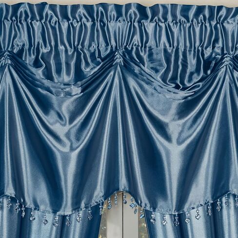Touch of Class Portia Luxury Window Treatment | Rich Sapphire Blue | Premier Smooth Polyester Satin 2 Piece Window Drapery Set with Tuck Valance and 84 Inch Long Curtain Pair in Saudi Arabia