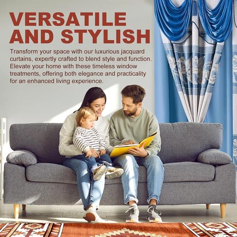 YHSF Jacquard Window Curtains for Living Room and Bedrooms - 54" W x 84" L 2-Panel Set Fancy Curtains with Valance Attached & 2 Tassle Tie Backs - Fancy Living Room Curtain with Valance - Royal Blue in Kuwait