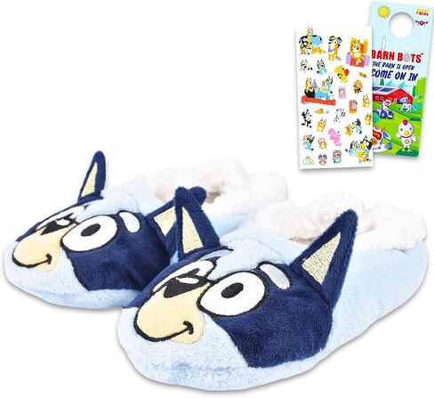 Bluey Slippers for Kids - Bundle with 1 Pair of Plush Snuggle Toe Footlet Socks with Grip Size Small/Medium Plus Stickers, and Beach Kids Door Hanger. in Saudi Arabia
