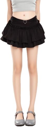 Women's Y2K Layered Mini Skirt - Ruffle Skirt Heart-Shaped Decoration Ruched A Line Cute College Style in Kuwait